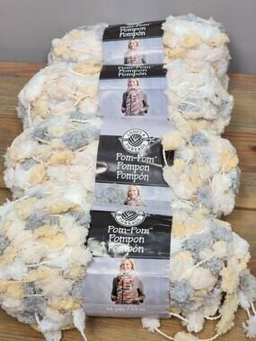 4 Skeins Loops & Threads Pom-Pom Yarn 46 Yds Ea Multi Color Naturals Color #1